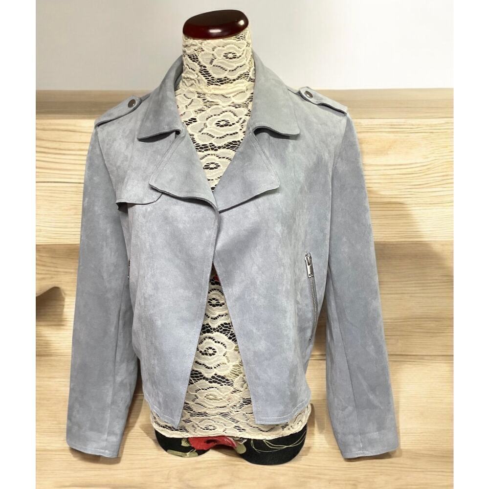 Anthropologie soft faux suede moto jacket women’s L blue